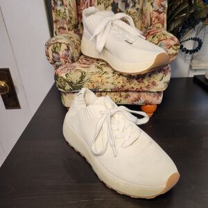 White Knit Lace-Up Sneakers with Gum Sole